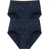 Schiesser Sports Briefs With Fly, 2-Pack, Light Blue Chequered - Essentials - Navy - XXXL