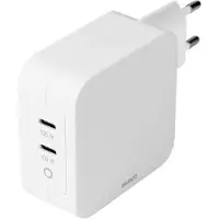 Deltaco – Kahden portin USB-C-seinälaturi, PD, GaN, yhteensä 100W, valk. (USBC-GAN03)