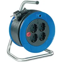 Brennenstuhl – Cable reel, 4xCEE 7/3, 1xCEE 7/7, safety switch, 15m cable, blue/white (1079180004)