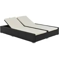 vidaXL dobbelt liggestol polyrattan sort