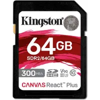 Kingston SD-muistikortti - - Canvas React Plus - 64 Gt - 300 MB/s - UHS-II U3 V90