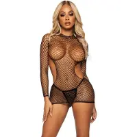 Leg avenue Net Long Sleeved Mini Dress Black - Onesize