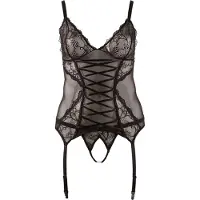 Cottelli Plus Size Korseletti ja Haarattomat Stringit - Musta - 3XL