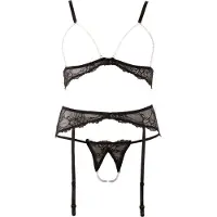 Abierta Fina Helmikoristeltu Alusasusetti - Black - XL