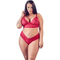 Cottelli Plus Size - alusasusetti - pehmeä pitsi - punainen
