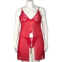 Nortie Gro Plus Size Punainen Pitsinen Babydoll-setti - Red - Plus size