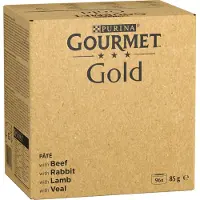 Purina 96x85g Fine Pate nauta, kana, tonnikala, lohi Gold märkäruoka kissoille