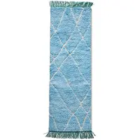 HK Living Käsin solmittu Käytävämatto 80x250 cm villa Sininen-turkoosi