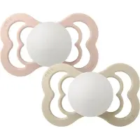BIBS Pacifier Supreme 2 PACK Silicone Size 1 Blush GLOW/Vanilla G