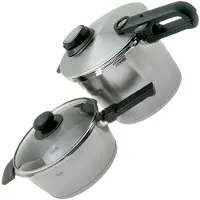 Fissler Vitavit Premium 622-412-13-090, 4-piece pressure cooker set with steam insert and glass lid