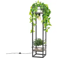 QAZQA Teollinen lattiavalaisin musta puulla - Cage Rack