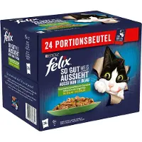 Felix 24x85g As Good As It Looks nauta & porkkana, kana & tomaatti, lohi & kesäkurpitsa, taimen & vihreät pavut Latz kissanruoka
