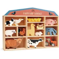 Tender Leaf Toys Display Shelf With 13 Wooden Animals - Farmyard - Multi/patterned - ONE SIZE
