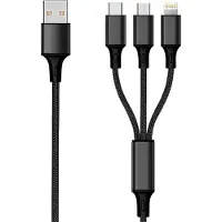 2GO 797153, 1,5 m, USB B, USB C/Micro-USB B/Lightning, Musta