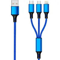 2GO 797151, 1,5 m, USB B, USB C/Micro-USB B/Lightning, Musta, Sininen
