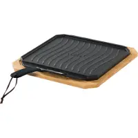 Cozze Cast Iron Pan -kaksipuoleinen valurautapannu bambualustalla, 330 x 330 mm
