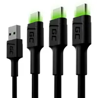 Green Cell Set 3x Ray USB-C 120cm Cable with green LED backlight, fast charging Ultra Charge, QC 3.0