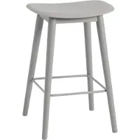 Muuto Fiber baarituoli matala Wood Base - 65 cm - Grey/Grey