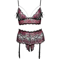 Cottelli collection Cottelli Curve Crotchless Red Lace Peek-a-Boo Alusasusetti plus koko - Musta - 3XL/4XL