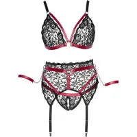 Cotelli collection Bondage Lace Crotchless Bondage Set with Chains - Musta & Punainen