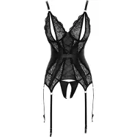 Cottelli collection Cottelli Lace Crotchless Korselettisetti - Musta - XL