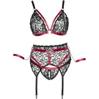 Cotelli collection Bondage Lace Crotchless Bondage Set with Chains - Musta & Punainen