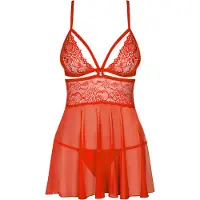 Obsessive Mesh Red Babydoll Setti - Punainen - S/M