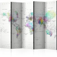 Artgeist Room Divider – White-Colorful World Map 5-osainen sermi