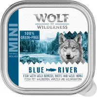 Wolf of Wilderness 24x150g MINI Adult Blue River kala märkäruoka koira