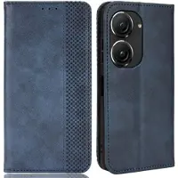 SKALO Asus Zenfone 9 5G Kohokuvioitu Premium lompakkokotelo - Sininen