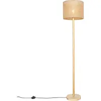 QAZQA Maalaismainen lattiavalaisin puinen pellavaisen varjostimen kera luonnonvalkoinen 32 cm - Mels