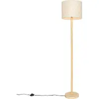 QAZQA Maalaismainen lattiavalaisin puuta ja pellavaa, beige 32 cm - Mels