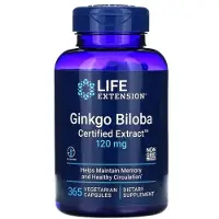 Life Extension Ginkgo Biloba, sertifioitu uute, 120 mg - 365 kapselia