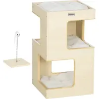 PawHut Cat Cave 3-Kerroksinen Kissankaappi Tyyny Sisäkäyttöön Cat House Cat House Toy Oak 34X34X60 Cm