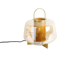 QAZQA Art Deco -pöytävalaisin kulta amber-lasilla 30 cm - Kevin