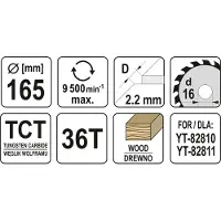 YATO Sahaterä TCT puulle 165x36x16mm YT-60591