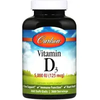 Carlson , Vitamiini D3, 125 mcg (5 000 IU), 360 Pehmolevyä