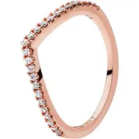 Pandora Wishbone 14K Rose Gold-Plated Ring With Clear Cubic Zirconia - Pink - 58