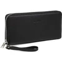 Aarni hirvennahkainen Clutch-lompakko hopeanvärisellä vetoketjulla musta