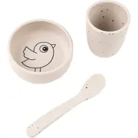 Done by Deer Silicone First Meal Set Birdee Sand - Beige - BOWL:Ø 10X H 3.5CM.MUG:Ø 6.6X H 7.5CM.SPOON:14CM