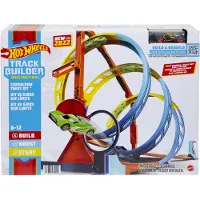 Hot Wheels -leluautoratasetti, radanrakentaja, rajaton korkkiruuvikierresarja, leikkisetti ja 1:64-mittakaavan ajoneuvo, 2 tapaa kilpailla, yhdis