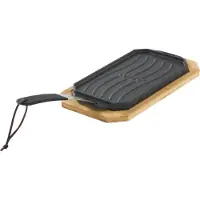 Cozze Cast Iron Pan -kaksipuoleinen valurautapannu bambualustalla, 165 x 330 mm