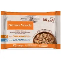 Nature’s Variety 44x 85g Nature's Variety Bites in Sauce with kana & lohi märkäruokaa kissoille