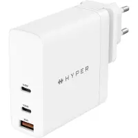 Hyper 140W GaN-verkkovirtalaturi, 2x USB-C PD 140/100W + USB-A, valkoinen