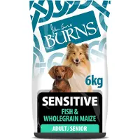 Burns 2x6kg Kala & Täysjyvävilja Maissi Sensitive Adult & Senior Dry Dog Food
