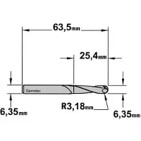 Cmt Kourujyrsin ; S=1/4''; D=6,35 mm; R=3,17 mm