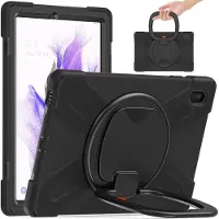 SKALO Samsung Tab S7 FE Extra Shockproof Armor 360 Kahva/Tripod Suojakuori - Musta