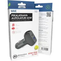 Wave 45W Pikalataava autolaturi USB-C ja USB-A