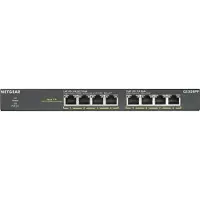 Netgear GS308PP, Hallitsematon, Gigabit Ethernet (10/100/1000), Täysin kaksipuolinen, Power over Ethernet -tuki, Telineasennus, Seinäkiinnitteinen