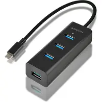 Axagon 4-porttinen 3.2 Gen1 USB-C -hubi, lisävirralla, 0,4m, musta